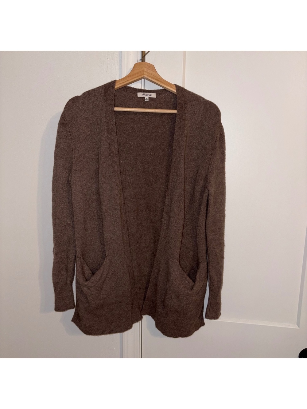 Madewell $110 Wool Alpaca Blend Woman’s XS Brown Open Front Cardigan Sweater